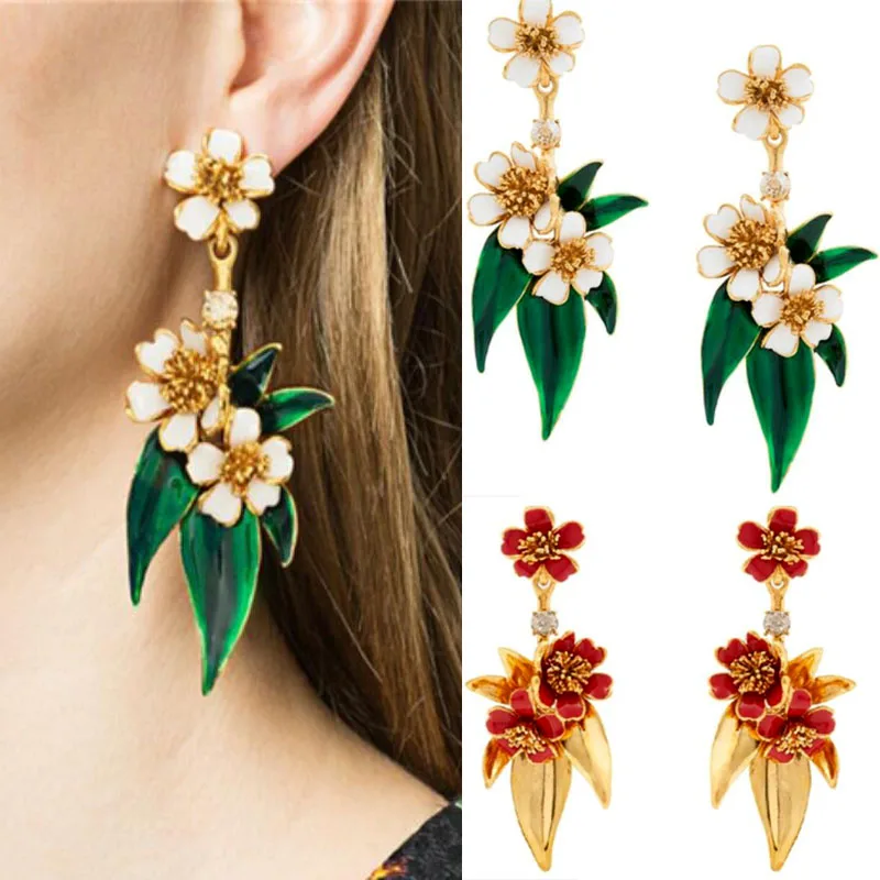 New design Vintage personality exaggerated Enamel Flower Stud Earrings  ... - $56.81