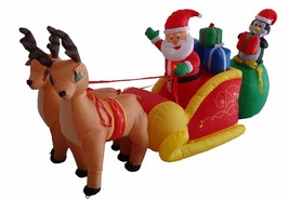 Christmas Air Blown Inflatable Reindeer Santa Claus Penguin on Sleigh Decoration - £100.40 GBP