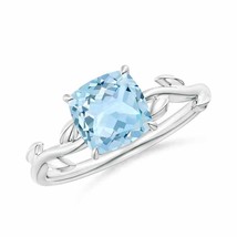 ANGARA Nature Inspired Cushion Aquamarine Ring for Women in 14K Solid Gold - £822.57 GBP