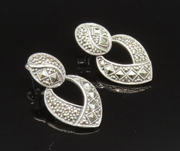 925 Sterling Silver - Vintage Open Pear Shaped Marcasite Earrings - EG11807 - $38.46