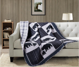NEW! Rustic Bear Lodge Theme Printed Quilted Throw Blanket Country Cottage Cabin - £28.92 GBP
