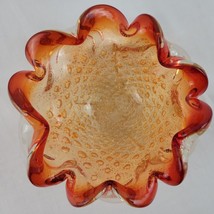 Fall Gold Candy Dish Ashtray Glass Murano Barbini Style Italian Bullicante - £23.94 GBP
