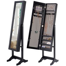 Black Wood Jewelry Storage Cabinet Freestanding Floor Mirror - $232.99