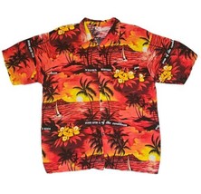 VTG Hanes Caribbean Island Red Floral Sunset Hawaiian Shirt Mens Sz XL - $33.25