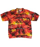 VTG Hanes Caribbean Island Red Floral Sunset Hawaiian Shirt Mens Sz XL - $610.72 MXN