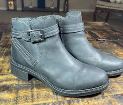 Leather Ankle Boots Buckle Black Womens 7M CLARKS Collection - $33.66