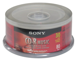 Sony CD-R Music 30 Pack For WALKMAN 80 Min Disc Recordable CD New Sealed - $29.65