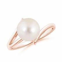 ANGARA Solitaire Freshwater Pearl Bypass Split Shank Ring for Women in 14K Gold - £339.48 GBP
