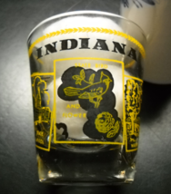 Indiana Shot Glass Clear Glass with Yellow and Black Postcard Style State Icons - £5.58 GBP