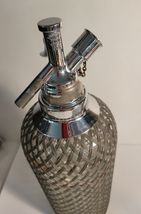 Sparkling Club Soda Seltzer Bottle Dispenser Wrapped in Metal Mesh Czechoslavaki image 3