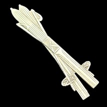 Vintage Silvertone Metal Ski Brooch Pin With Engraved Ski Poles Lightweight 3.5&quot; - £18.71 GBP