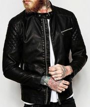 Men Lambskin Leather Black Rock star Jacket Bollywood Hollywood Design Style - £128.50 GBP