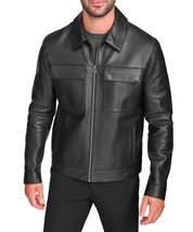 Cole Haan Men&#39;s Zip Front Genuine Leather Jacket with Chest Pockets - $368.27 CAD