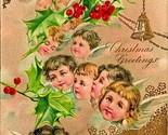 Child Angels Gilt Bells Holly Christmas Greetings 1912 Winsch Back DB Po... - £5.48 GBP