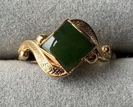 Sterling silver diamond shape stone jade ring gold plated - $14.50