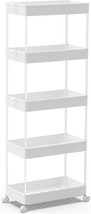 White Spacekeeper 5-Tier Storage Cart, Bathroom Storage Organizer Rolling - $51.93