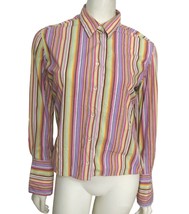 Robert Graham Rainbow Striped Buttoned Shirt Flip Cuffs Size 4 -S Retro Women - £11.86 GBP