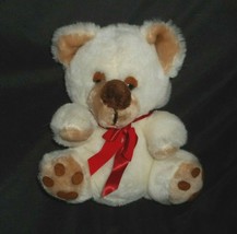 8" Vintage 1984 Commonwealth Lush Plush White Teddy Bear Stuffed Animal Red Bow - $19.00