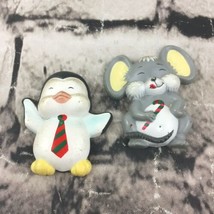 Vintage Christmas Refrigerator Magnets Lot Of 2 Penguin Mouse Plastic  - £7.76 GBP
