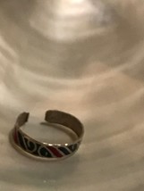 Estate 925 Marked Silver Band with Red Green &amp; Blue Enamel Swirls Toe Adjustable - £8.30 GBP