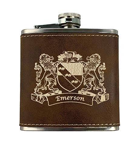 Emerson Irish Coat of Arms Leather Flask - Rustic Brown - £19.71 GBP
