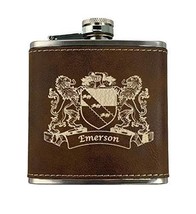 Emerson Irish Coat of Arms Leather Flask - Rustic Brown - £20.00 GBP