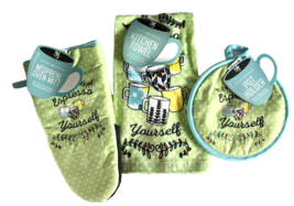 Expresso Yourself Coffee Themed Dish Towel Potholder Oven Mitt Set of 3 ... - £22.90 GBP