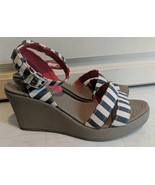 Crocs Leigh II Strappy Blue White Stripe Wedge Sandal Shoe Women Size 7 - $29.11 CAD