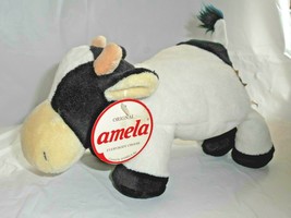 Cow Plush Black White Tan AMELA Fatty Pals Stuffed Animal Horns 5&quot; Toy Stands Up - £9.86 GBP
