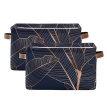 Large Foldable Storage Bin Gold Palm Leaves Navy Blue Fabric Storage Baskets Col - £49.82 GBP