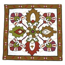 Crewel Embroidered Pillow Cover Sham Boho Eclectic for 18&quot; Pillow Brown Pink Red - £31.41 GBP