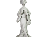 White Porcelain Japanese Music Geisha Figurine 8.5&quot; Tall Elegant Banjo S... - $29.99