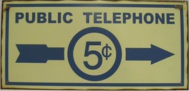 Public Telephone 5c Calls Vintage Metal Sign - £19.48 GBP