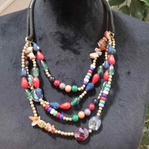 Women&#39;s Multicolored Four Strand Beads Lobster Clasp Statement Necklace - £22.31 GBP