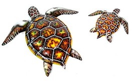 Set Of 2 Beautiful Unique Sea Oc EAN Turtle Metal Tropical Loggerhead Island Wall - £23.44 GBP