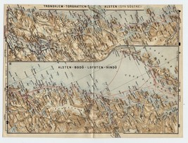 1909 Original Antique Map Of Nordland Bodoe NORD-TROENDELAG Steinkjer / Norway - £16.85 GBP