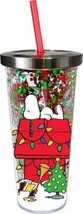 Peanuts Snoopy and Woodstock Christmas 16 oz Glitter Travel Cup with Str... - £11.54 GBP