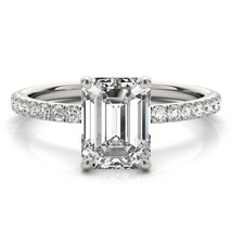 14K White Gold Emerald Cut Lab Grown Diamond Hidden Halo Engagement Ring - $1,187.99+