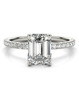 14K White Gold Emerald Cut Lab Grown Diamond Hidden Halo Engagement Ring - $1,648.22 CAD+