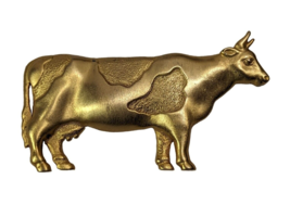 Vintage Dairy Cow Brooch Pin Gold Tone Brass Metal 3 x 1.5- Jewelry Clip - £19.29 GBP