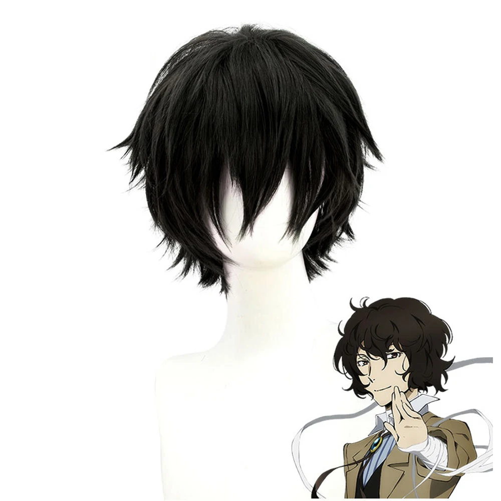 「HSIU Brand」 Dazai Osamu wig Anime Bungo Stray Dogs Cosplay Black Short Hair - £14.05 GBP