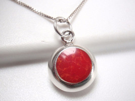 Small & Dainty Reversible Coral and Mother of Pearl 925 Sterling Silver Pendant - $8.99