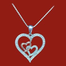 Signed Sun Sterling Silver And 14 K Gold And Diamonds Heart Pendant 18” - £60.13 GBP