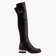 The Valeria Pearl Heel Knee-High Women Black Leather Boot image 6