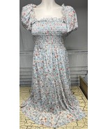 Luxology Spring Summer Floral Midi Dress Women’s Size M Blue &amp; Orange Po... - $372.33 MXN