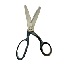 Vintage Weiss Solid Steel Pinking Sheers Scissors 9&quot; Silver Black Handle - £13.18 GBP