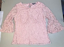 Adrianna Papell Top Women’s M Rose Pink Lace 3/4 Sleeve Top With Liner - $23.91