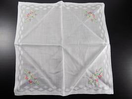 Vintage Hand Embroidered Handkerchief Doily Sheer Cotton Colored Floral Corners - £2.72 GBP