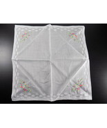 Vintage Hand Embroidered HANDKERCHIEF DOILY Sheer Cotton Colored Floral ... - $64.55 MXN