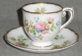 Roslyn Fine Bone China Moss Rose Pattern Demitasse Cup And Saucer England - £18.76 GBP